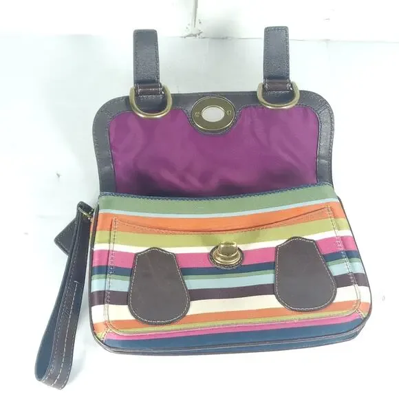 Coach Legacy Stripe Garcia Small Multicolor Canvas Turnlock Clutch Wristlet - Picture 3 of 16